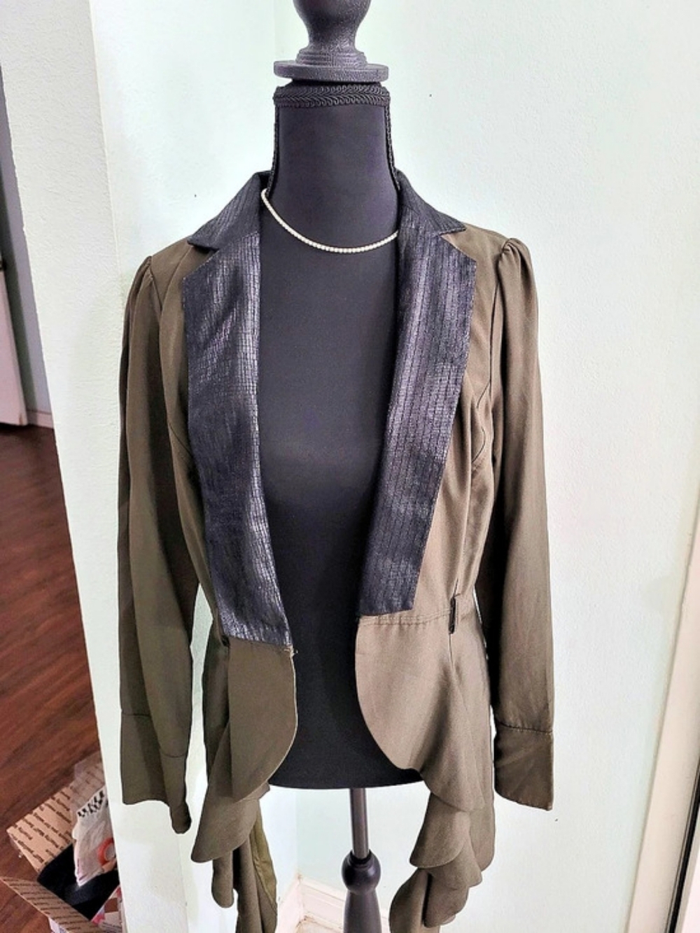 25Olive Ruffle Hem Blazer Size Medium Like New